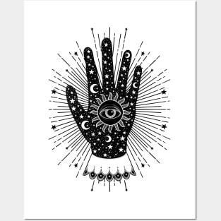 Palmistry Palm with All Seeing Eye, Sun, Moon and Stars Mask Posters and Art